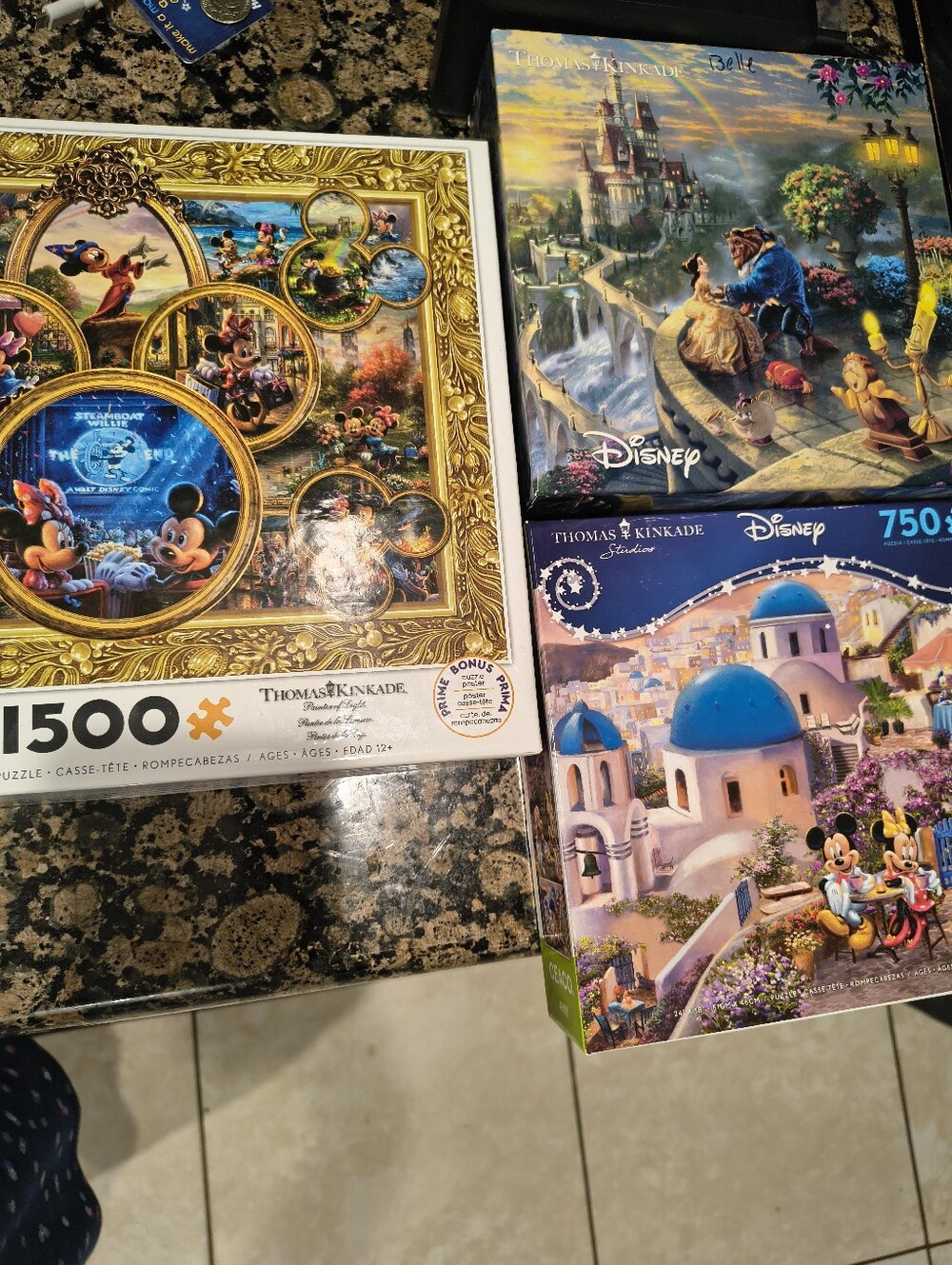 Thomas Kinkade Disney Puzzle Trio - Blue, Gold, White, Pink